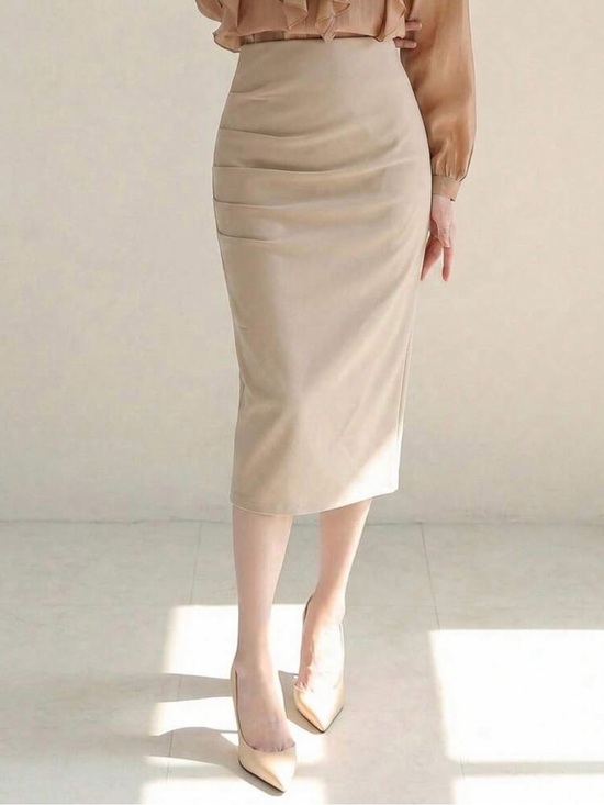 Dazy Dresses & Skirts - Elegant Beige Pencil Skirt - Classic High-Waist Midi